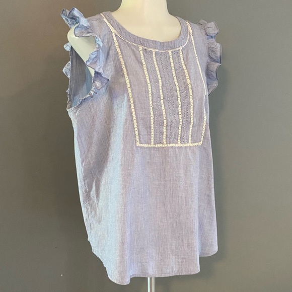 LOFT Tops - LOFT Blue Ruffle Cap Sleeve Top / Size Large